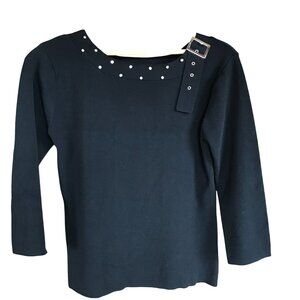 Joseph A. Viscose Blend Sweater: Vintage, Jeweled Buckle Embellishment Black S/M